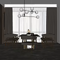 Modern Restaurant Interior Design With Pendant Light Dining Table Chairs And Marble Floor 3d model