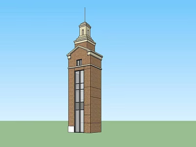 Tall Brick Clock Tower With Classical Architectural Design Arched Windows And Spire Top 3d model
