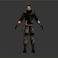 3D Character In Tactical Outfit With Black Orange Top Camouflage Pants And Boots