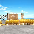 Scenic Photo Check in Spot with Wooden Backdrop Golden Decorations Round Lights and Sea View