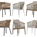 Leisure Chairs with Wicker Design Armrests Black White Wooden Frames and Beige Brown Cushions