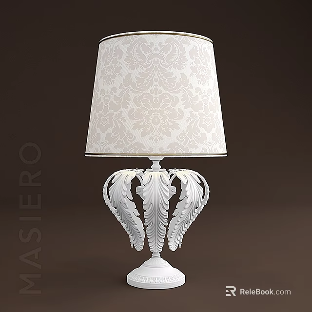 Unique Table Lamp With Ornate Feather Base And Patterned Fabric Shade For Home Decor 3d model