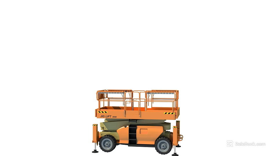 Orange Scissor Lift Aerial Work Platform with Guardrails Wheels and Outriggers 3d model 