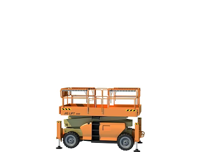 Orange Scissor Lift Aerial Work Platform with Guardrails Wheels and Outriggers 3d model
