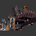 Toy Building Blocks Scene Components With Red Seats Banners Figures And Decorative Paintings