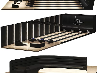 Modern Sports Equipment For Bowling With Lanes Pins And Comfortable Seats 3d model