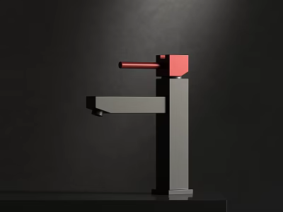 Modern Red And Gray Faucet With Sleek Metallic Structure And Minimalist Design 3d model