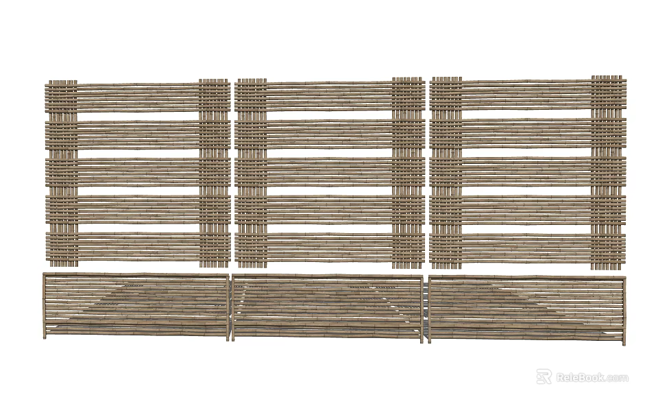 Natural Bamboo Fence With Horizontal Slats For Outdoor Garden Decoration 3d model 