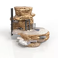 Decorative 3D Rock Layered Structure With Staircase Platform And Metal Railings
