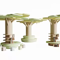 Tree Inspired Decorative Columns With Bookshelves And Green Canopy Tops In Interior Design