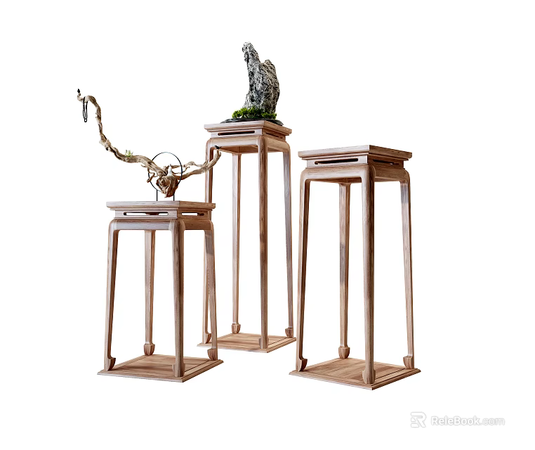 Three Elegant Wooden Flower Stands With Simple Design And Different Heights For Home Decor 3d model 