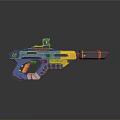 Modern Futuristic Sci Fi Weapon 3D Model With Blue Yellow Color And Scope Barrel Design