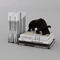 Elegant Ornamental Decor Set With Black Bull Figurine On Stacked Books And Upright Books