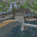 Scenic Commercial Street With Traditional Architecture Mountain View Waterfront And Pedestrian Walkway