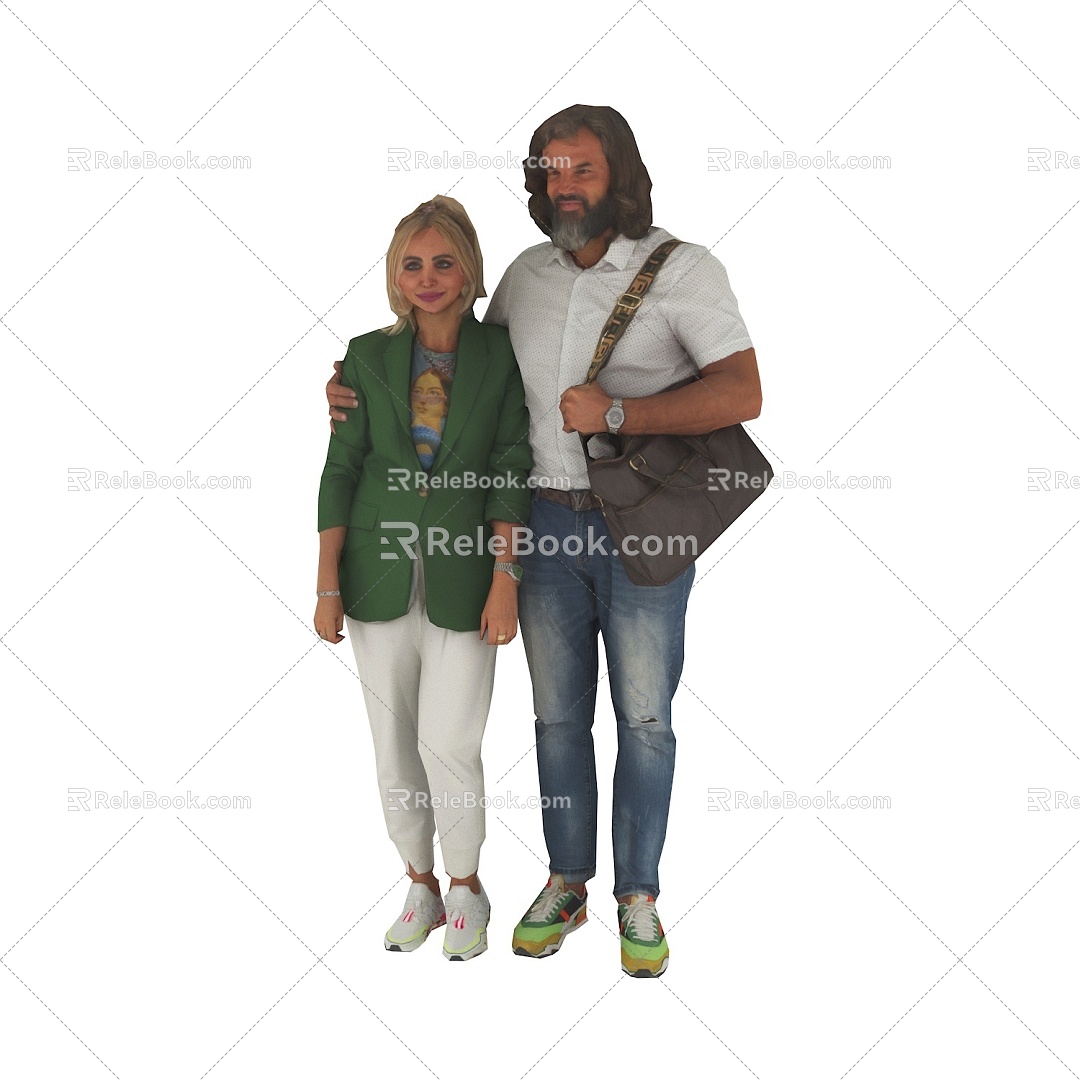 Standing foreign man woman couple couple wearing spring and summer clothing 3d model