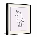 Two Framed Line Art Prints With Unicorn And Fox Heart Designs