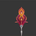 Vibrant Red Yellow Orange Feather Decorative Accessory With Metallic Base And Intricate Design