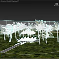 Scenic Camping Site with Conical Canopies White Bean Bags Palm Trees and Green Landscapes