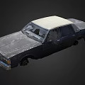 Old Worn Four Door Car With Rusty Body And Beige Top Exterior