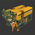 Yellow Mechanical Industrial Device Featuring Black Frame Mechanical Arm Pipes And Cables