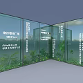 Floral Installation Design in Glass Display Space with Lush Green Plants and Natural Elements