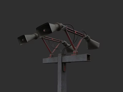 Modern Headphone Speakers With Multiple Horns On Metal Stand And Black Background 3d model