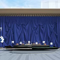 Elegant Event Entrance with Blue Curtain Cuilanwan Wooden Structure and Future New City Waves