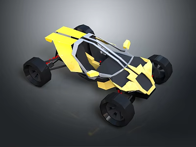 Yellow Modern Geometric Off Road Concept Vehicle With Open Cabin And Black Wheels 3d model