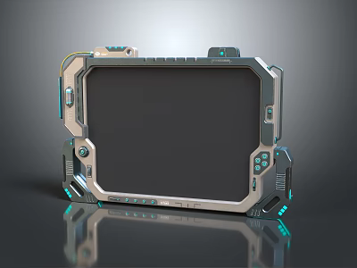 Futuristic Portable Computer Device With Metal Frame And Blue Lighting Design 3d model