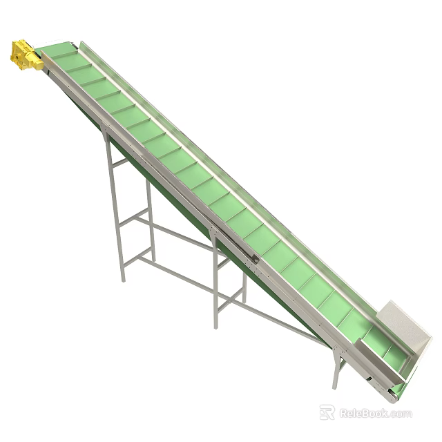 Industrial Inclined Conveyor System With Green Belt And Metal Support Frame 3d model 