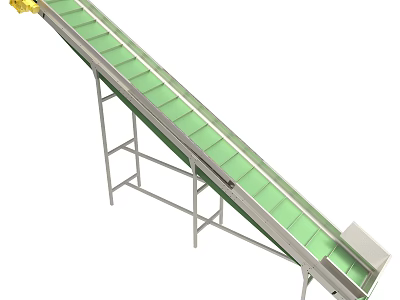 Industrial Inclined Conveyor System With Green Belt And Metal Support Frame 3d model