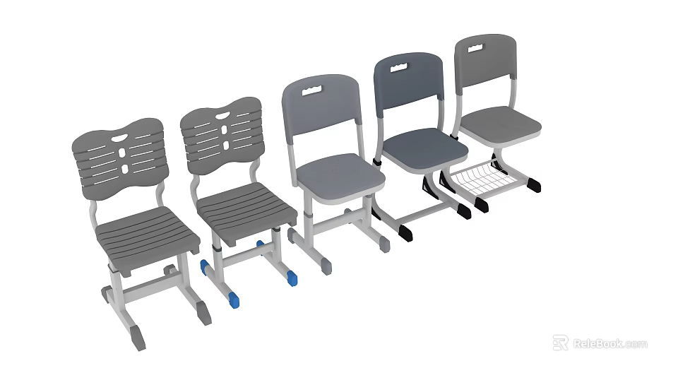 Gray School Children Chairs With Various Designs And Wheel Features 3d model