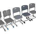 Gray School Children Chairs With Various Designs And Wheel Features 3d model