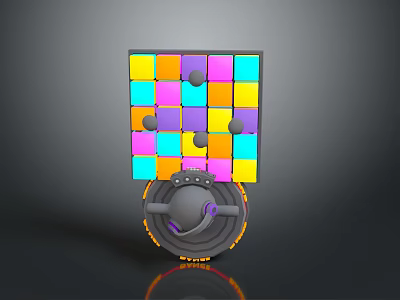 Modern Computer Control Device With Colorful Square Display Circular Buttons And Base Stand Structure Design 3d model