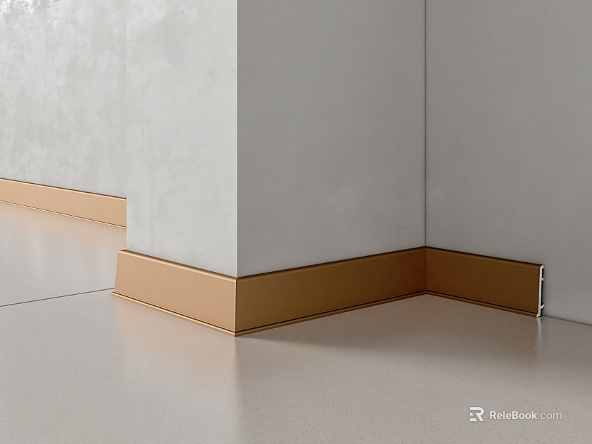 Golden Skirting Line in Corner with White Wall and Light Floor Surface 3d model 