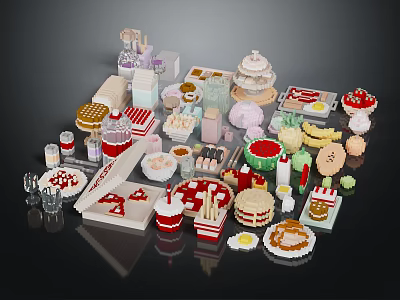 Assorted Colorful Desserts Display With Cakes Cupcakes Pies Cookies And Pastries 3d model