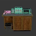 Modern Kitchen Cabinet With Granite Countertop Coffee Machine Microwave And Cups