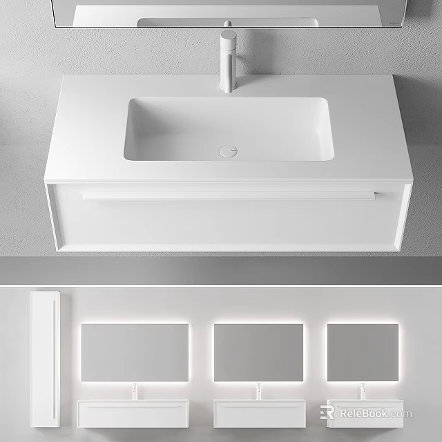 Minimalist White Wall Mounted Washbasin Vanity With Modern Design And Storage Drawer 3d model 