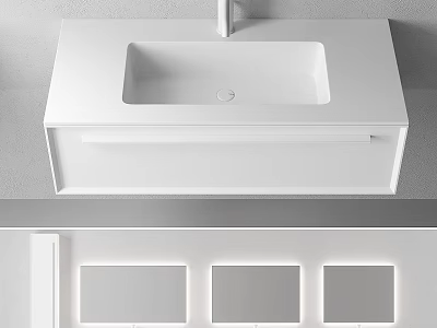 Minimalist White Wall Mounted Washbasin Vanity With Modern Design And Storage Drawer 3d model