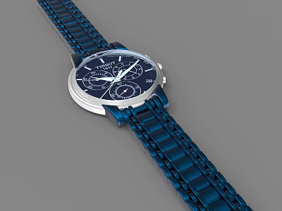 Blue Dial Wristwatch With Silver Case Metal Band And Multiple Sub Dials 3d model