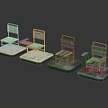 Modern Green Metal Chairs with Various Designs and Styles on Display Stands