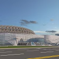 Modern Library Building With Curved Glass Facade And Open Architectural Design 3d model