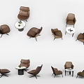 Multiple Modern Table and Chair Sets with Brown Chairs and Round Tables 3d model