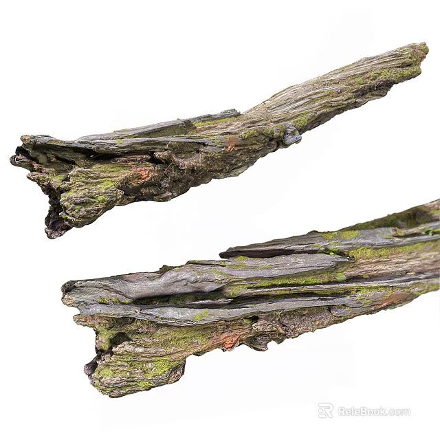 Natural Stone And Weathered Wood With Moss Covered Texture For Decorative Use 3d model 