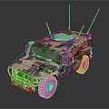 Camouflage Military Vehicle With Armored Body Multiple Antennas And Off Road Wheels