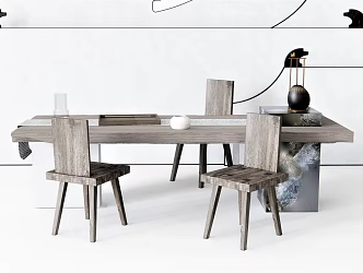 Nordic Office Table and Chair Dining Table Dining Chair Table Lamp Decoration Desk Log Leisure Chair 3d model