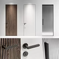 Modern Minimalist Swing Door With Wooden White Silver Designs And Black Handles