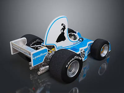 Blue White Race Car Number 26 Featuring Woman Silhouette Logo Goodyear Tires Gulf Oil 3d model