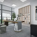 Modern Office Interior With White Walls Gray Carpet And Humanoid Sculpture Decor