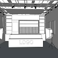 Open Public Office Space Interior With Ceiling Lighting Logo Display Stand And Equipment Stands 3d model